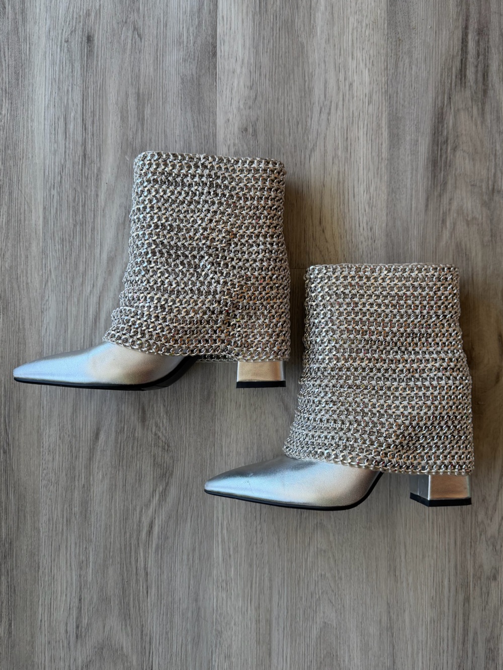 AZALEA WANG HAVANNAH CHAIN COVERED BOOTIE IN SILVER